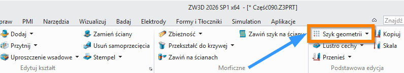 Operacje Szyk geometrii wstążka ZW3D