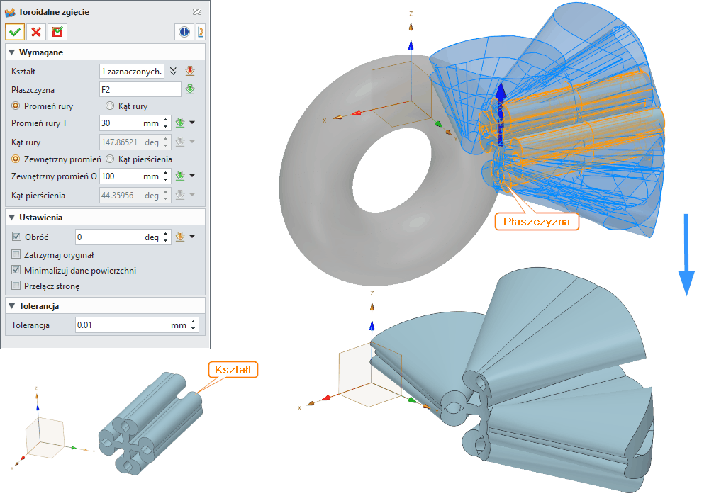 Operacje Toroidalne zgiecie Panel