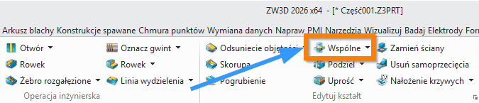 Operacje Wspólne wstążka ZW3D