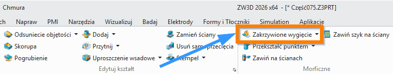 Operacje Zakrzywione wygięcie wstążka ZW3D