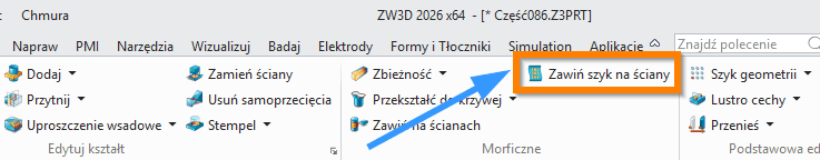 Operacje Zawiń szyk na ściany wstążka ZW3D