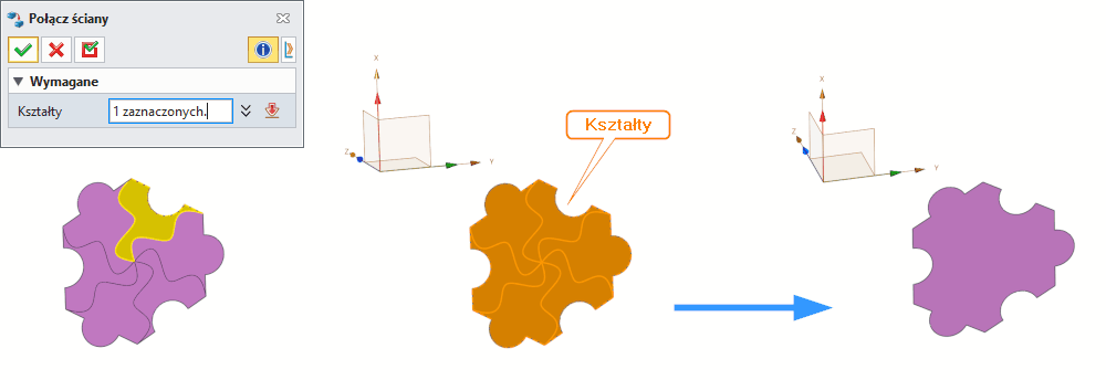 Swoboddne formowanie Połącz ściany Panel ZW3D