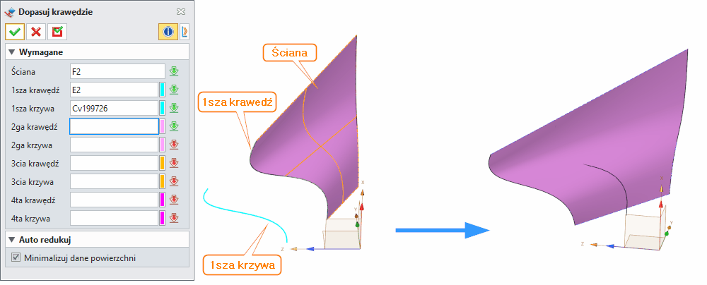 Swobodne formowanie Dopasuj krawędź Panel ZW3D
