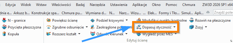 Swobodne formowanie Dopasuj styczność wstążka ZW3d