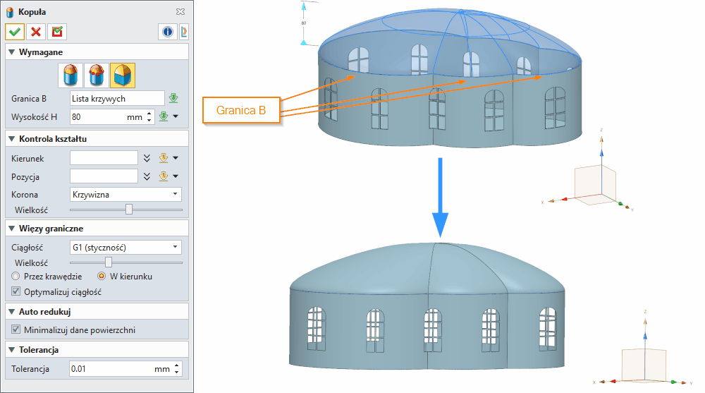 Swobodne formowanie Kopuła panel ZW3D