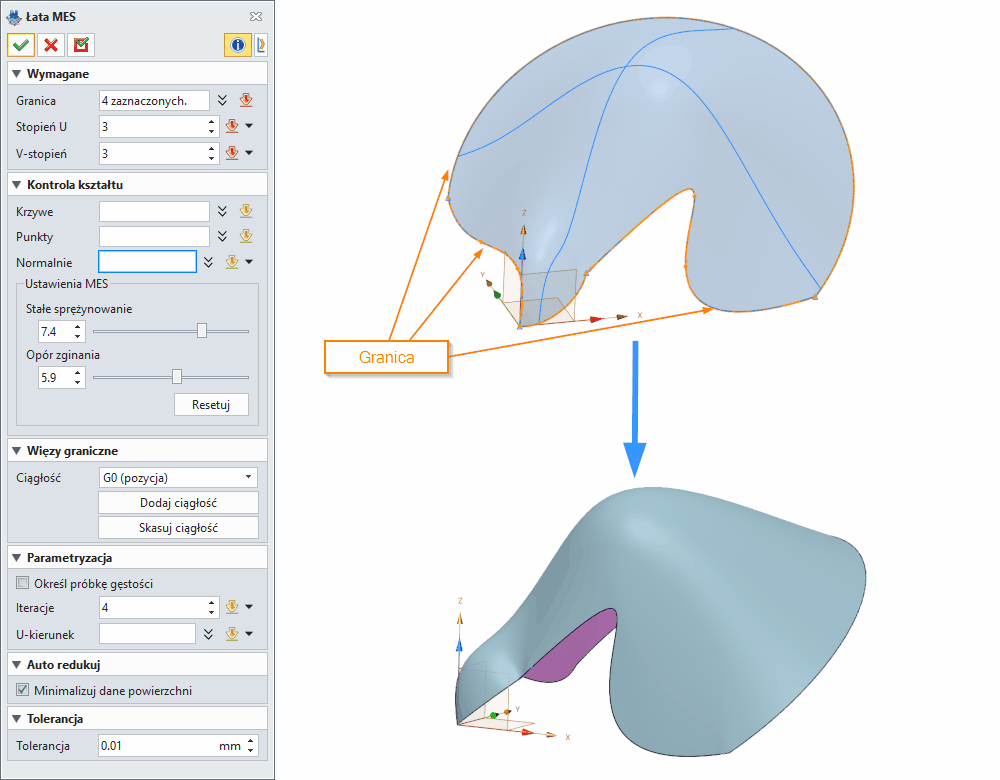 Swobodne formowanie Łata MES ZW3D Panel