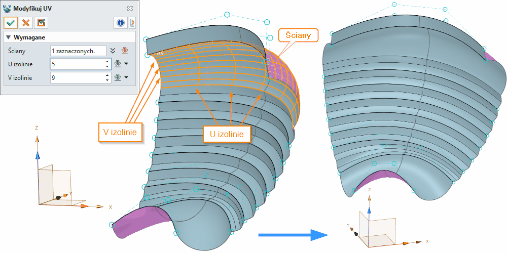 Swobodne formowanie Modyfikuj UV Panel ZW3D