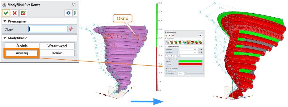 Swobodne formowanie Modyfikuj punkty kontrolne ZW3D Panel