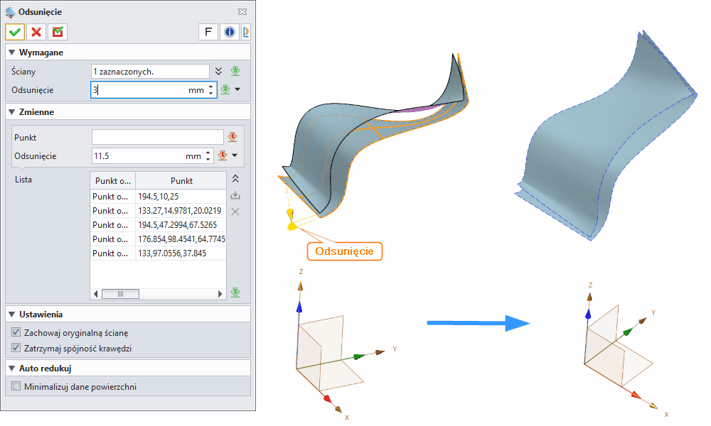 Swobodne formowanie Odsunięcie Panel ZW3D