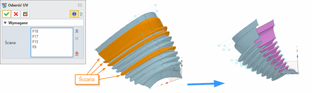 Swobodne formowanie Odwróć UV Panel ZW3D
