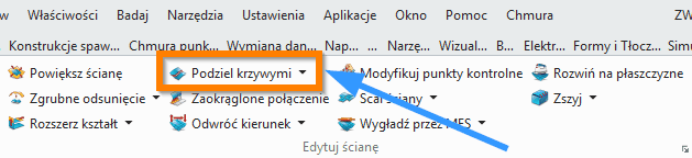 Swobodne formowanie Podziel krzywymi wstążka ZW3D