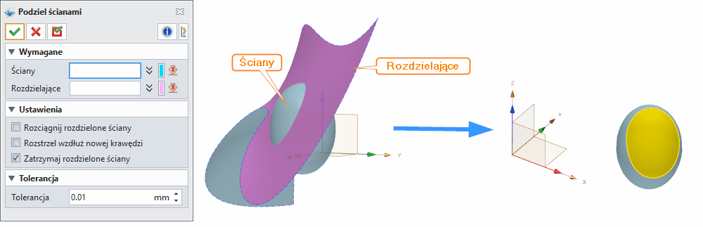 Swobodne formowanie Podziel ścianę Panel ZW3D