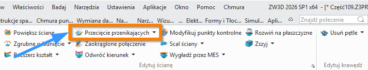 Swobodne formowanie Przecięcie przenikających ZW3D wstążka