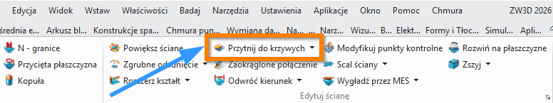 Swobodne formowanie Przytnij do krzywych wstążka ZW3D
