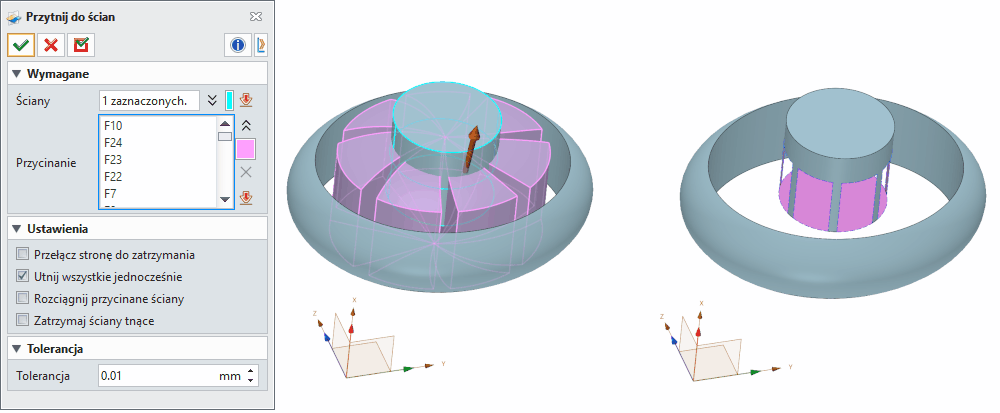 Swobodne formowanie Przytnij do ścian Panel ZW3D