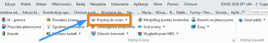 Swobodne formowanie Przytnij do ścian wstążka ZW3D