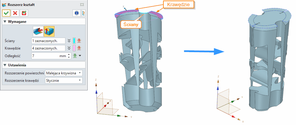 Swobodne formowanie Rozciągnij kształt Panel ZW3D