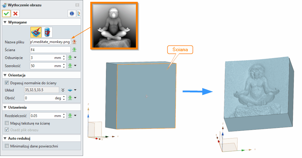Swobodne formowanie Wytłoczenie obrazu Panel ZW3D