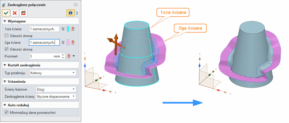 Swobodne formowanie Zaokrąglone połaczenie Panel ZW3D