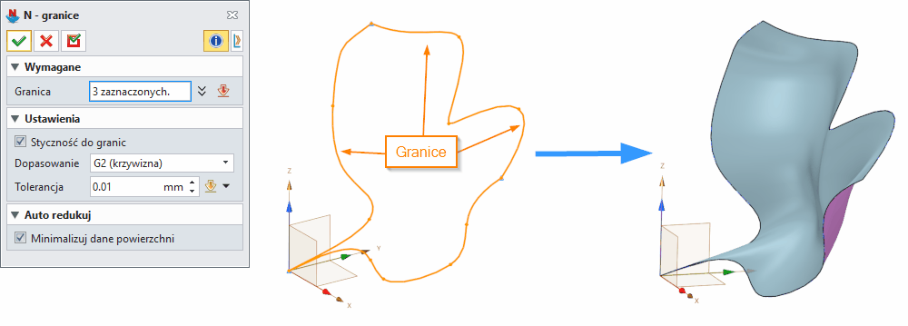 Swobodne formowanie N granice Panel ZW3D