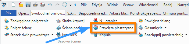 Swobodne formowanie Przycięta płaszczyzna wstążka ZW3D