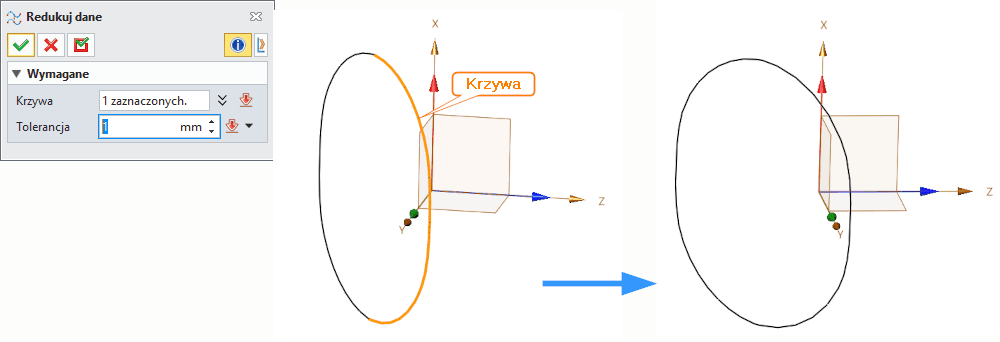 Szkic3D ZW3D Redukuj dane Panel
