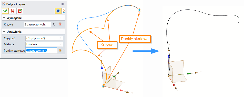 Szkic3d ZW3D Polącz krzywe Panel