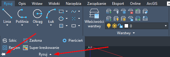 Przypinanie rozwijalnego menu we wstążce