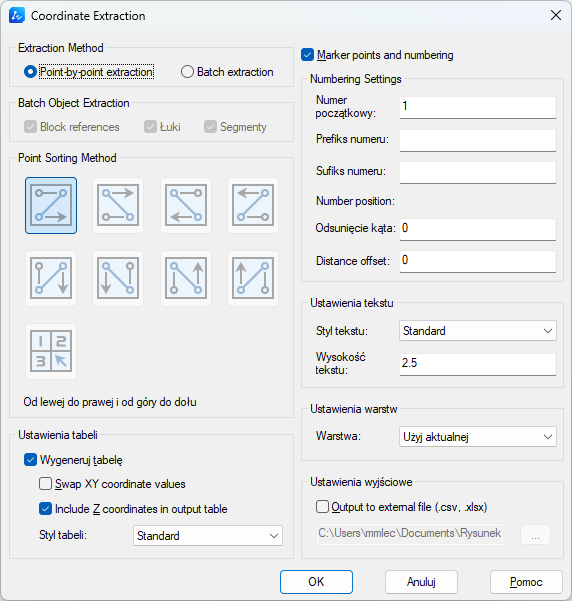 Eksport współrzędnych z obiektów CAD Eksport współrzędnych z obiektów CAD