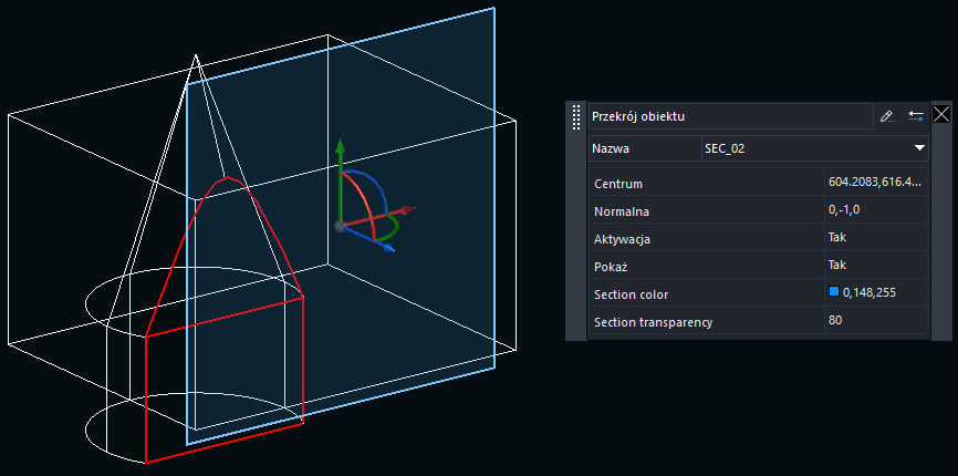 Przekrój bryły w ZWCADzie 2027 Przekrój bryły w ZWCADzie 2027