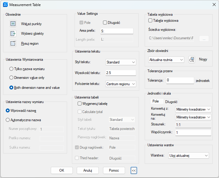 Rozbudowana tabela powierzchni w ZWCADzie 2027 Rozbudowana tabela powierzchni w ZWCADzie 2027