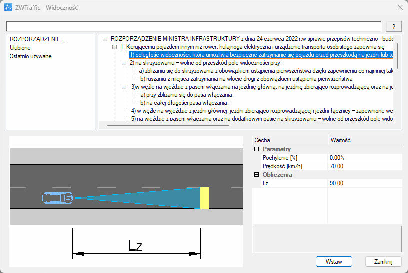 ZWTRaffic okno obliczania pol widocznosci